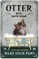 forbiddenpaper funny bathroom quote cat metal tin sign wall decor vintage otter bath soap wash your paws tin sign for toilet
