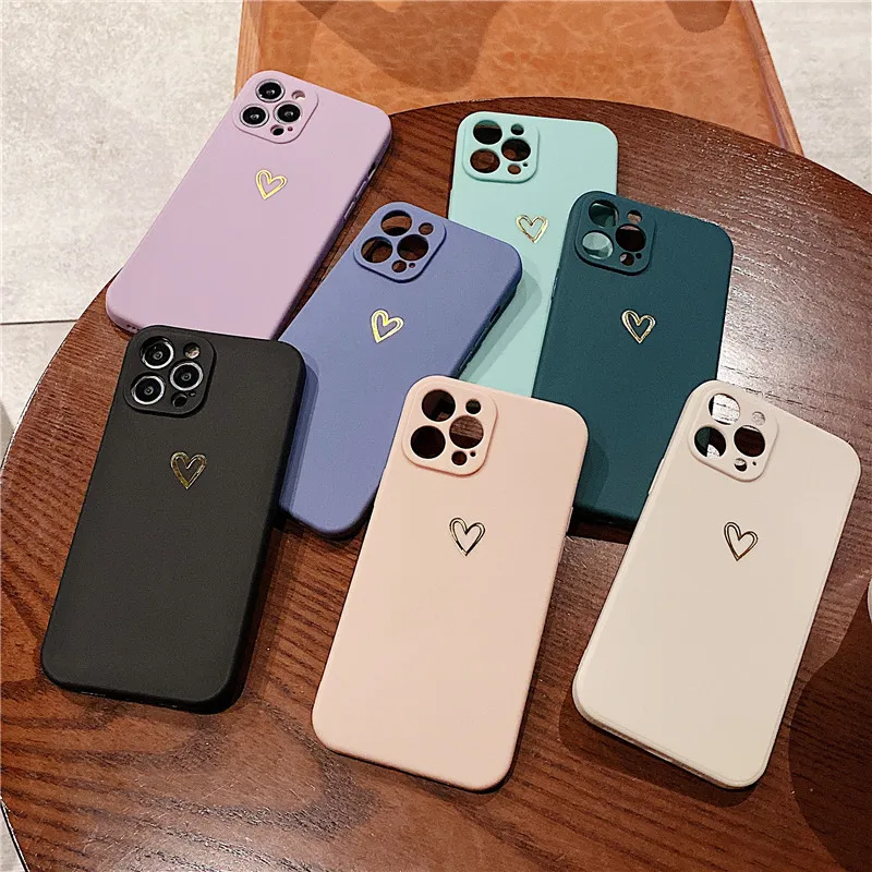 ottwn candy color love heart pattern phone case for iphone 11 12 13 pro max mini x xr xs max 7 8 plus se 2020 soft silicon cover free global shipping