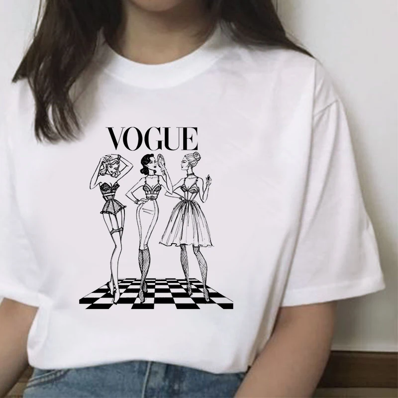 

summer new Funny VOGUE Lady T-shirt printed chic Harajuku Neck Casual retro top women's fashion T-shirt