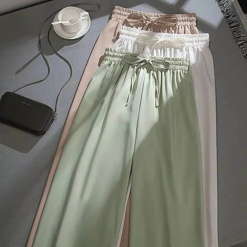 

2021 spring and autumn new size wide leg pants Korean high waist straight tube casual loose slim quarter pants