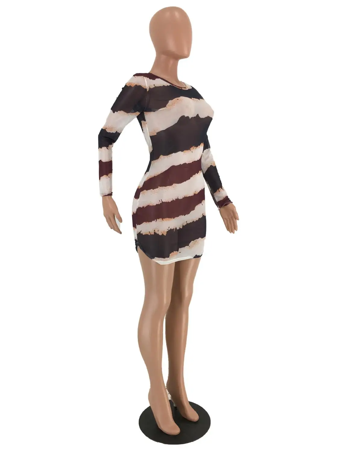 Женское новое модное сексуальное мини-платье с круглым вырезом в полоску цветное