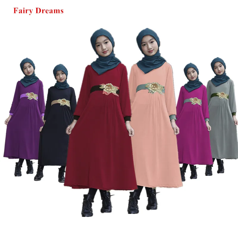 Мусульманское платье для девочек детская одежда с цветочным принтом милый