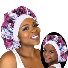 Bonnet de nuit en Satin imprimé africain pour maman et moi, ensemble de 2 pièces, Turban pour enfants, accessoires pour cheveux  (3)
