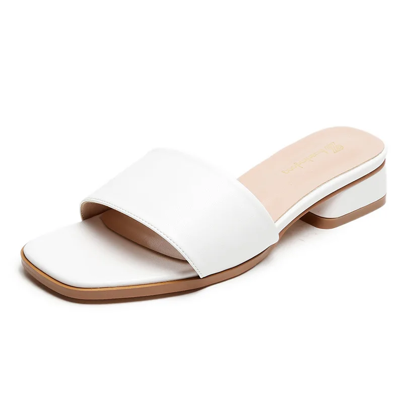 

Shoes Square heel Low Ladies' Slippers Big Size Slipers Women Luxury Slides Block 2021 Summer Designer Rome PU Hoof Heels