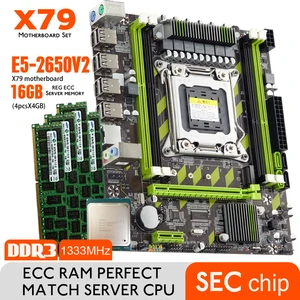 Материнская плата X79 с XEON E5 2650 V2 4*4G DDR3 1333 REG ECC RAM память, комбинированный комплект, NVME SATA Сервер