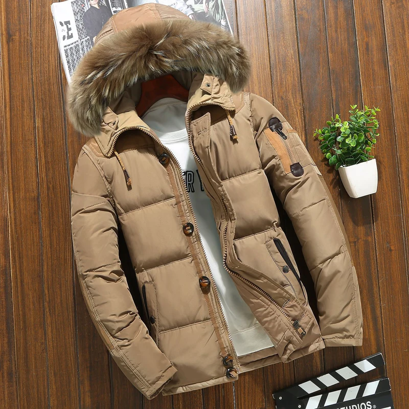 Winter Jacket Men Fur Collar Hooded Men Coat Snow 90% white duck Down Jacket Outerwear Thick Thermal Men Warm Wool Liner Coat