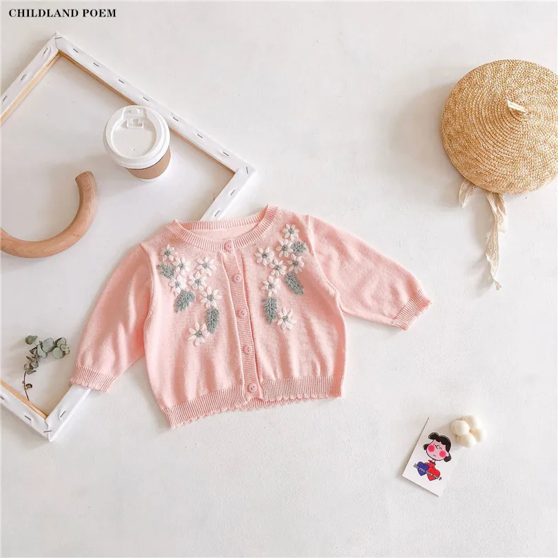 

Baby Cardigan Girl Sweater Autumn Knitted Baby Girls Cardigan Sweater Jacket Coat Embroidery Flower Toddler Cardigan For Girls