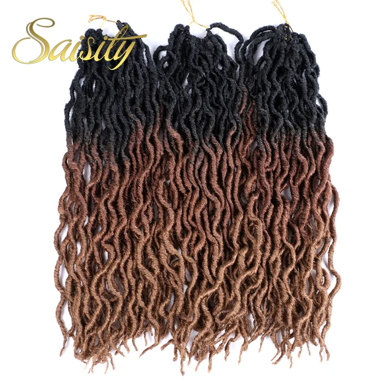 Saisity 18 дюймов 24 пряди Синтетические Ombre Faux locs кудряшки для наращивания мягкие вязанные крючком косички для наращивания волос