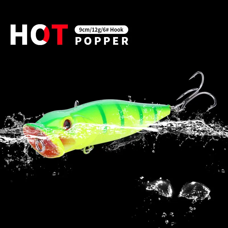 

HENGJIA 1Pcs 9cm 12g Popper Fishing Lures Topwater 3D Eyes Hard Bait Crankbait Pesca Hooks Wobbler Bass Carp Fishing