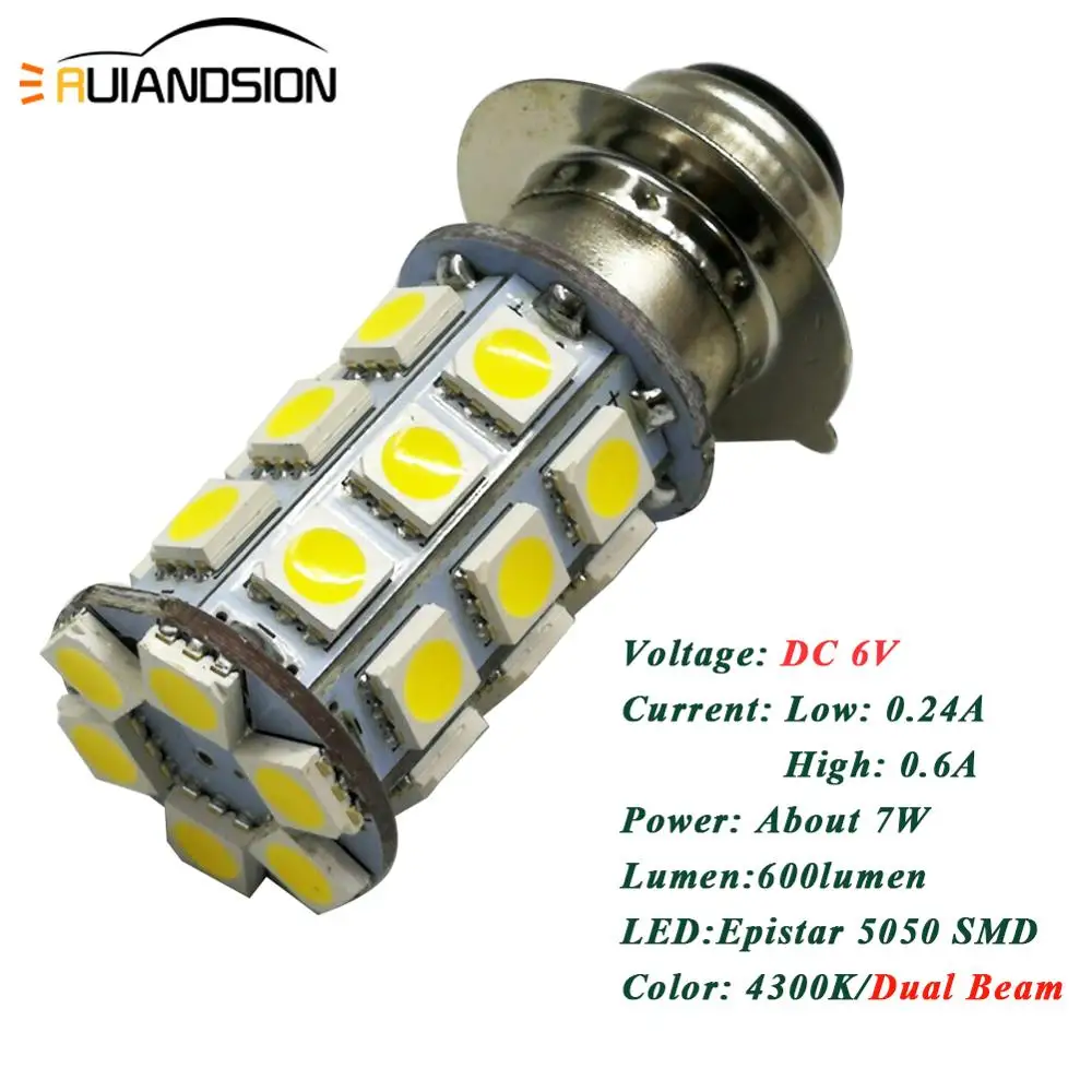 Лампы светодиодные для мотоциклетных фар 6 в 12 В H6M P15D 27smd 5050 4300 К| |