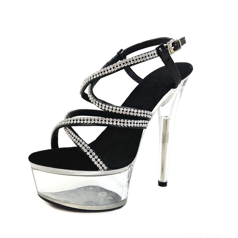 Leecabe Shinny black Women's Platform Sandals Pole Dancing shoes 6 Inch High Heels Shoes professional wedding high heel shoes