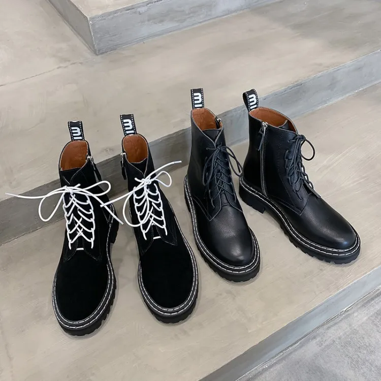 Женские ботильоны из коровьей кожи с круглым носком на молнии|Женские