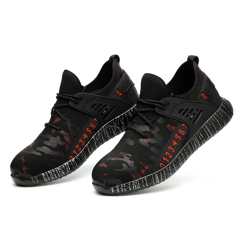 

Light fashionable and safety shoes camouflage breathable smash proof and puncture proof work shoes