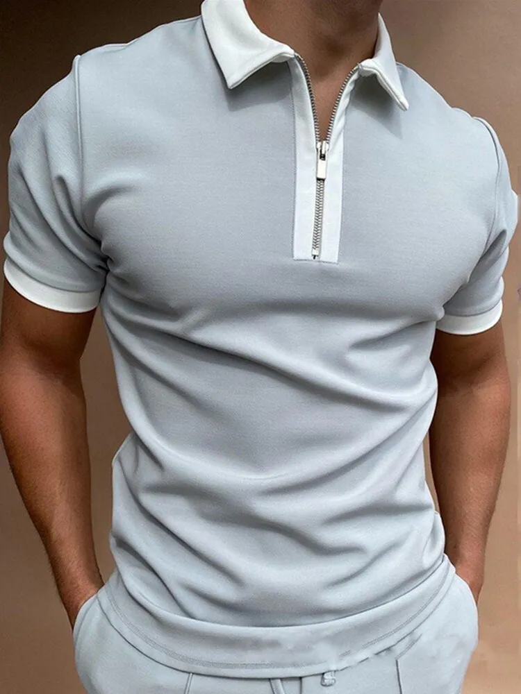 

Hot Summer Men Polo Shirt Short Sleeve Oversized Loose Zipper Color Matching Clothes Luxury Male Tee Shirts Top U.S. Yards