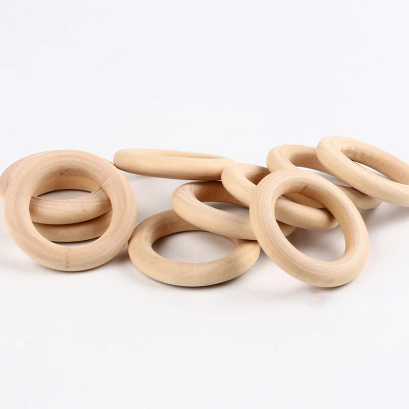 

10Pcs Natural Wood Teething Beads Wooden Ring Pendant Connectors Circles Rings DIY Lead-Free Jewelry Rings Making Ornament