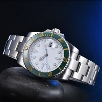 luxury aseptic white surface mens automatic mechanical watch watch stainless steel color green ceramic ring
