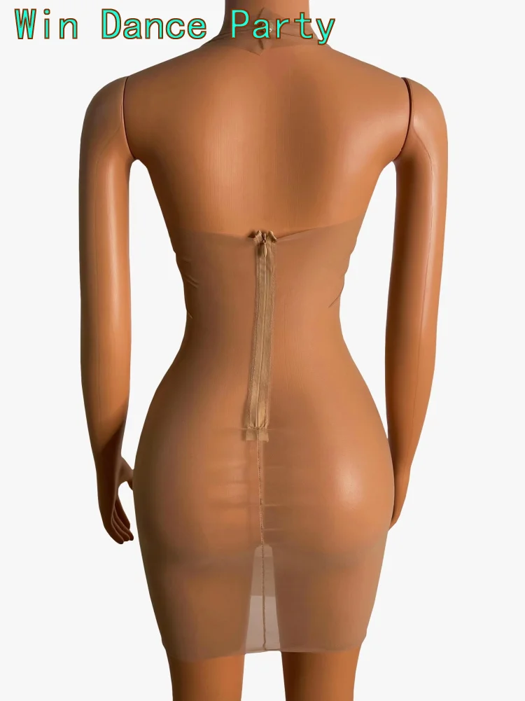 Осенне-зимний комбинезон с длинным рукавом для женщин, сексуальный, короткая юбка бодикон, монобельё, коричневого цвета, сетчатый материал.