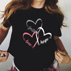 Женская футболка с забавным сердцем, Повседневная летняя футболка с коротким рукавом, Топы Harajuku, новые женские футболки с рисунком, черные топы