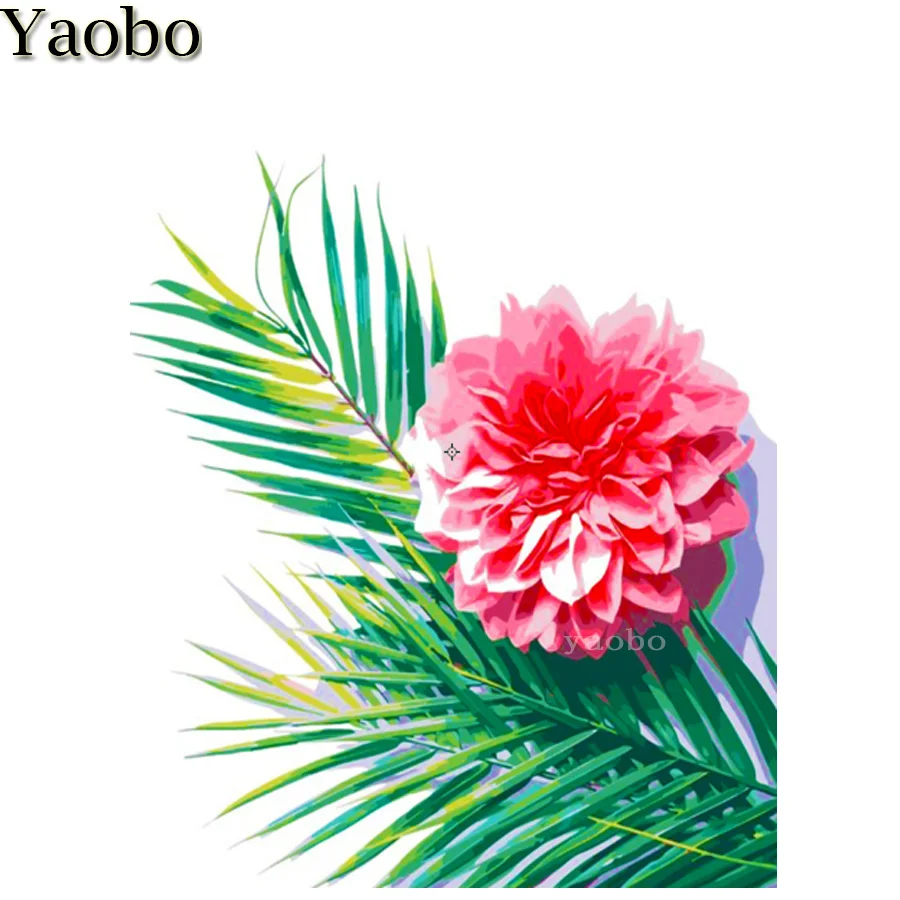 DIY Алмазная Вышивка крестом красный цветок зеленые листья растения мозаика