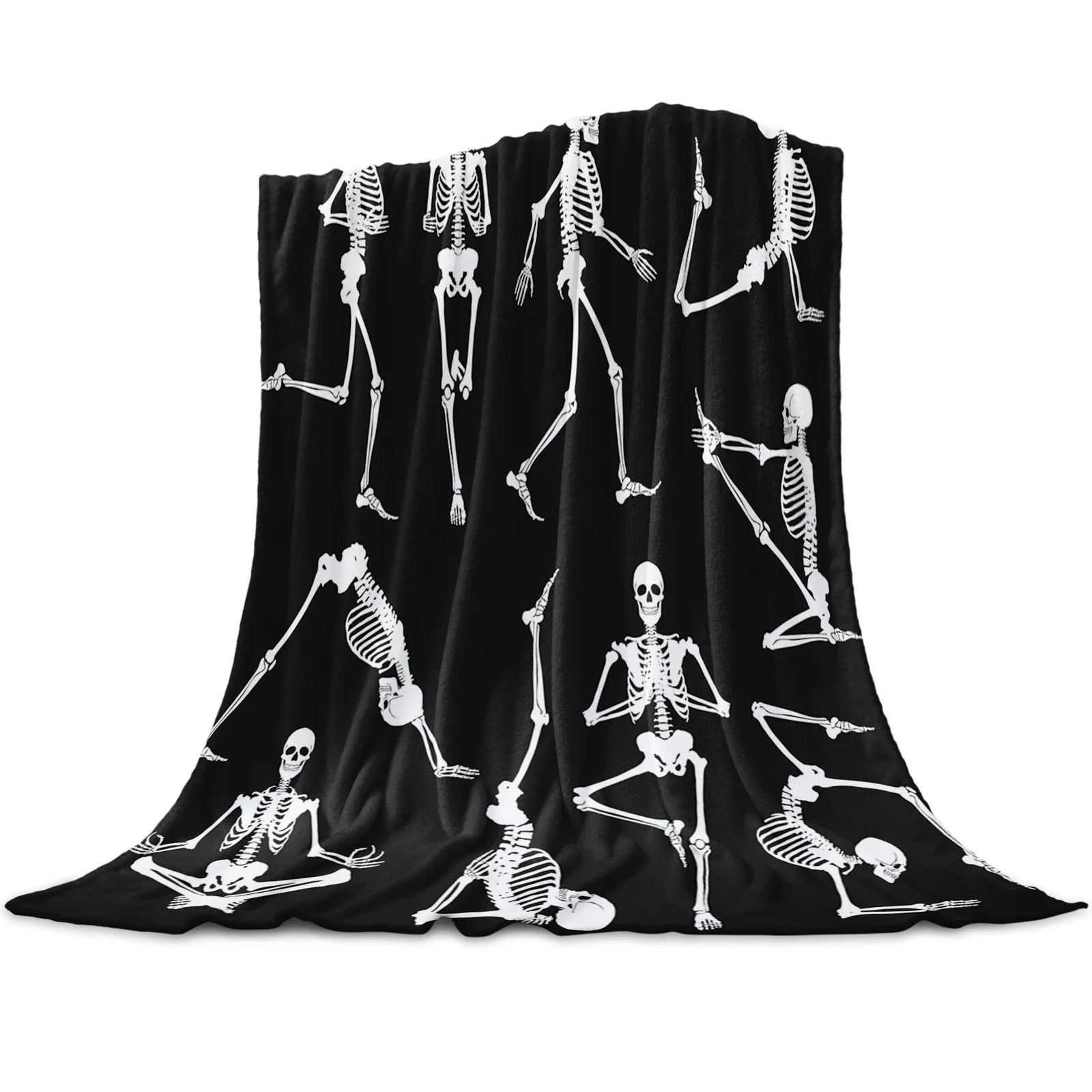

Halloween Skull Yoga Flannel Blanket for Sofa Microfiber Throw Bedspread Blanket Cover for Bed