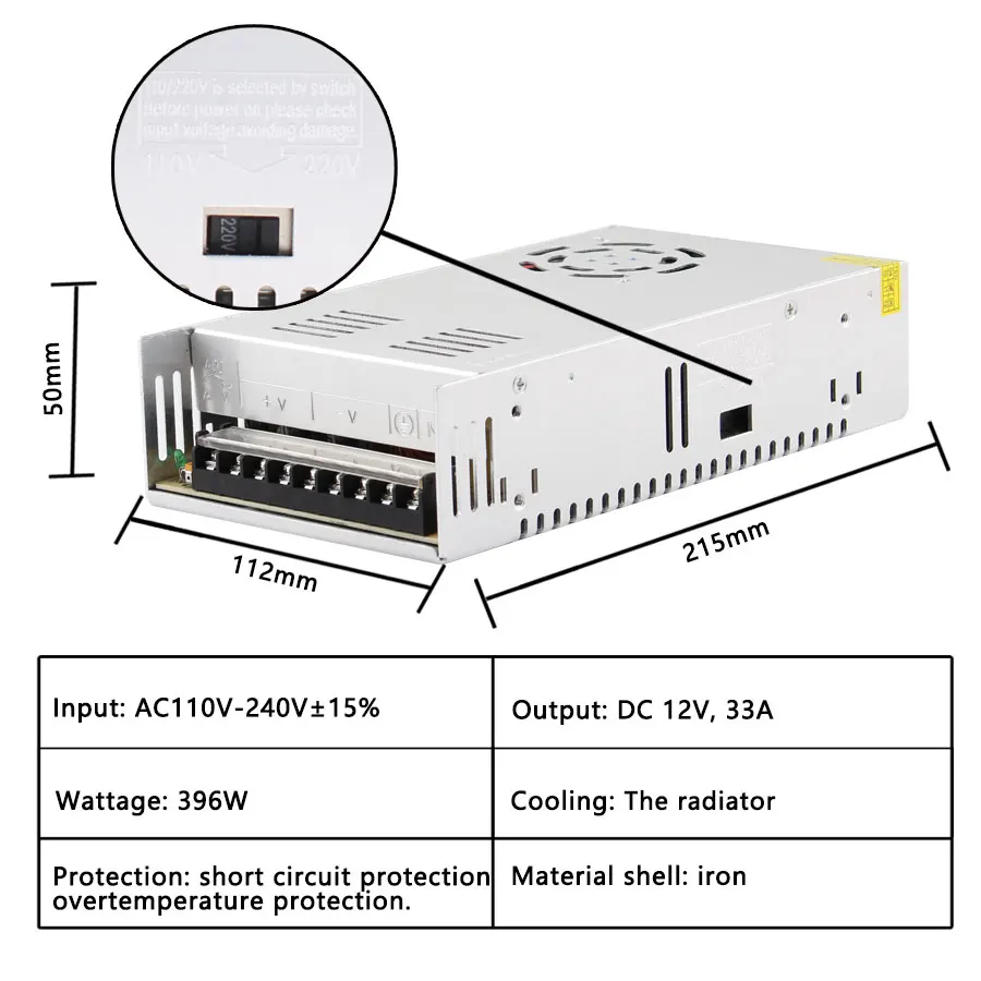 Питание 12 V 33A 400W 220 v Светодиодный драйвер для светодиодный полосы трансформатор
