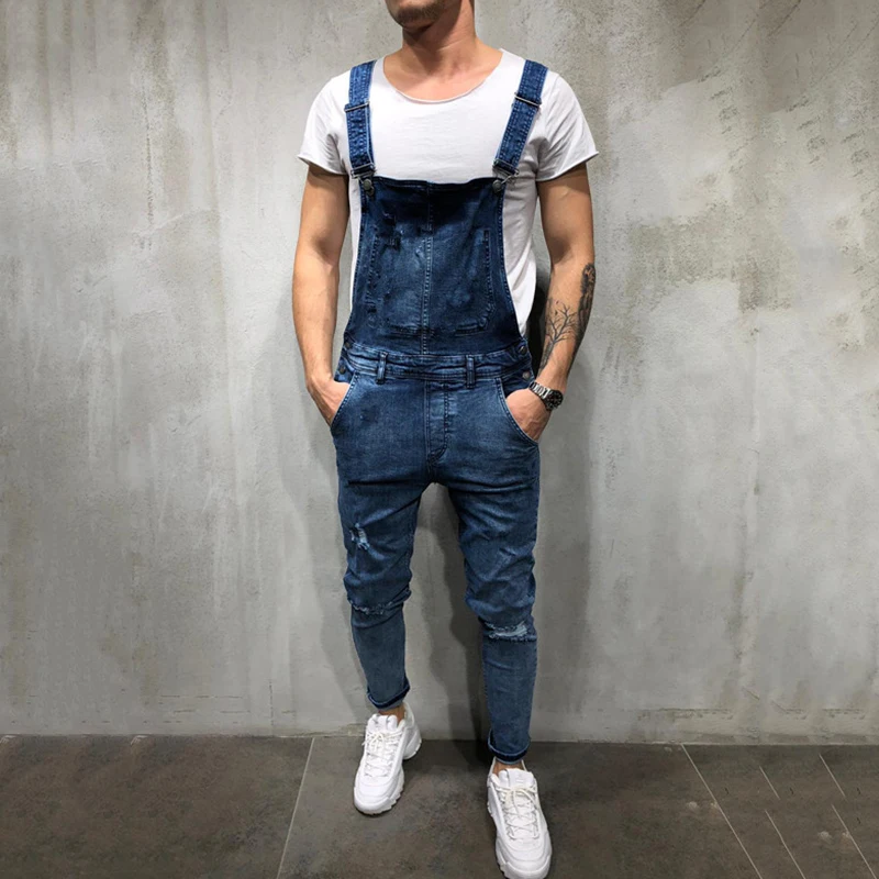 Новые мужские повседневные джинсовые Модные комбинезоны в стиле ретро |