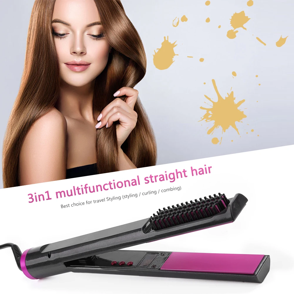 

3in1 Multifunctional Hair Straightening PTC Heated Brush Ceramic Curler Electric Straightener Hair Care Styling Tool Flat Iron