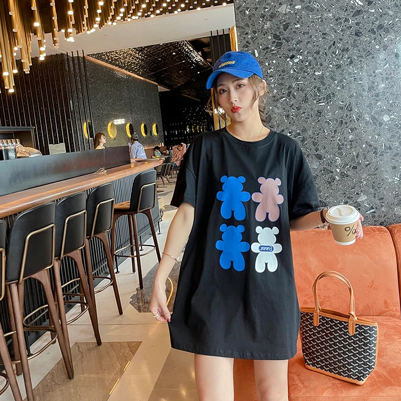 

Family Matching Outfits T-shirt Dresses Mom And Daughter 2021 Summer Bear Cartoons Dress for Girl Baby Clothes Dresses Outfits