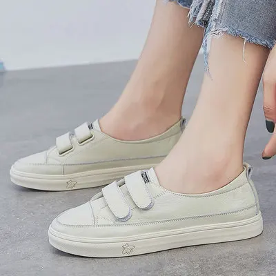 

Leather Buckle Hook&Loop Small White Shoes Women's 2021 Autumn New 41-43 Flat-Bottomed Leisure