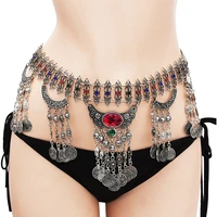 gypsy color metal hippie boho flower turkish bohemian shiny dress belt belly dance waist chain coins sexy body indian jewelry