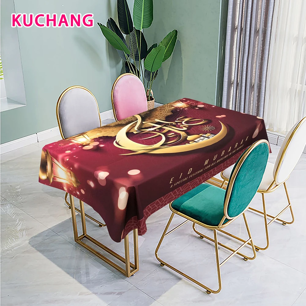 

Islamic Eid Mubarak Crescent Waterproof Printed Tablecloth Luxury Muslim Rectangle Dining Ramadan Kareem Mosque Dec Table Cloth