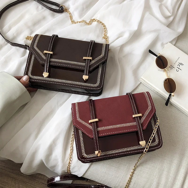 

Scrub PU Leather Flap Shoulder Bags For Women 2021 Chain Simple Contrast Color Crossbody Bag Ladies Purses and Women's Handbags