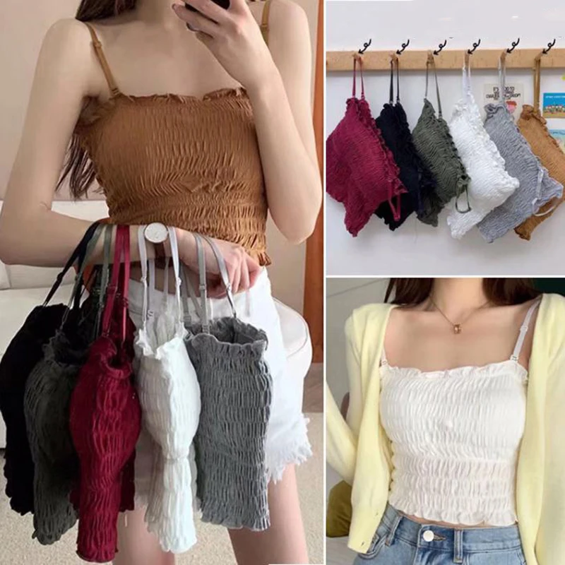 

Summer Sexy Spaghetti Strapless Tube Top Women Pleated Bras Female Wrapped Chest Sexy Lingeries