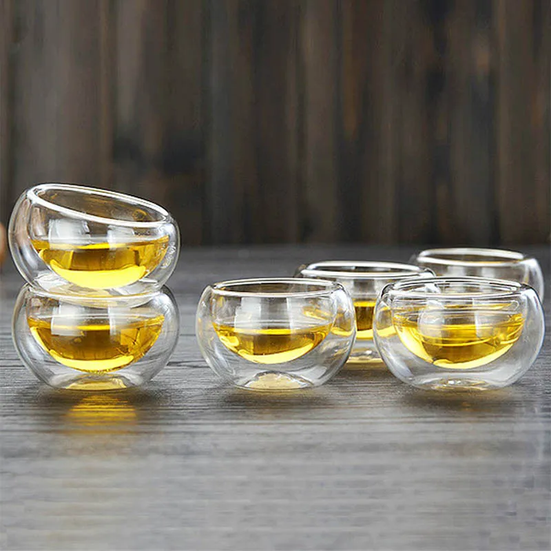 

50Ml Double Wall Glass Tea Cup Set of 6 Insulated Teacups Coffee Heat-resisting Crystal Glass Teacup Kung Fu Tea Set Kitchen