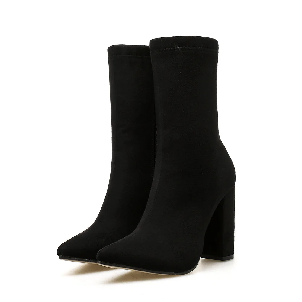 

Women's short boots, short tube boots, pointed thick high heels, night club shoes