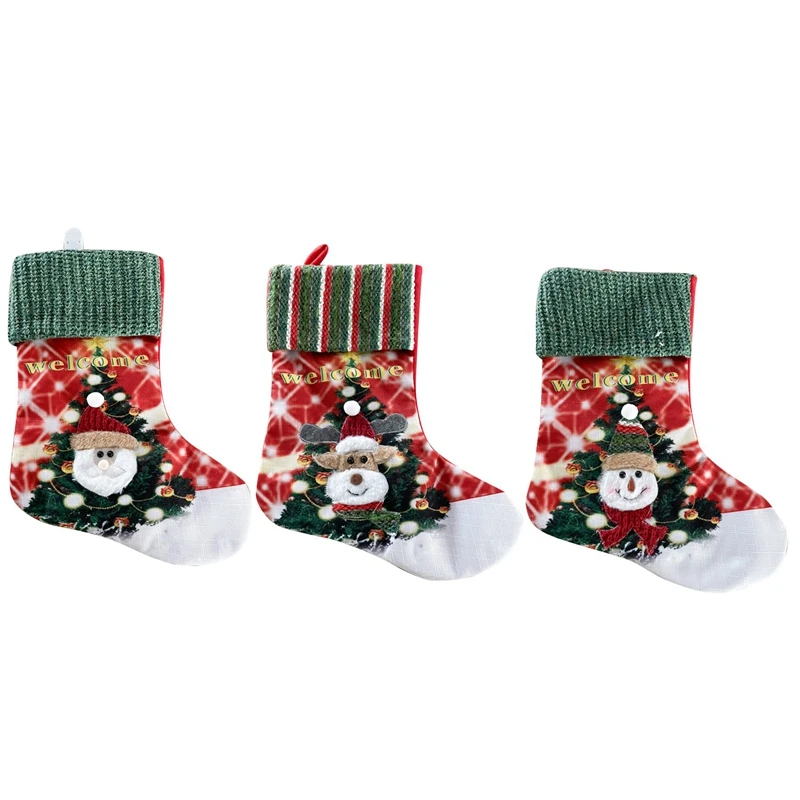 

Большие Рождественские Чулки со светодиодсветильник кой для рождественской вечеринки, домашний декор для камина, Подарочный мешок для кон...
