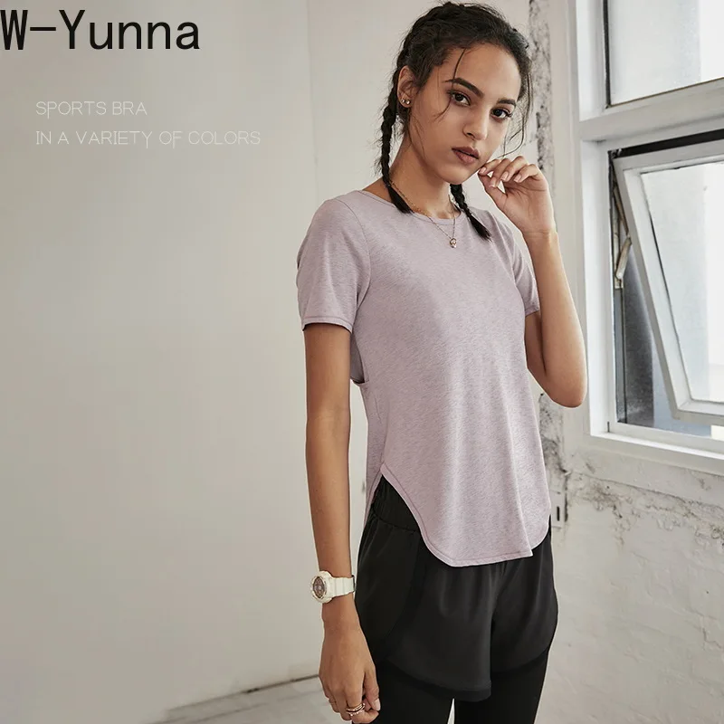 Новинка сексуальные футболки для тренировок W-Yunna с открытой спиной женская