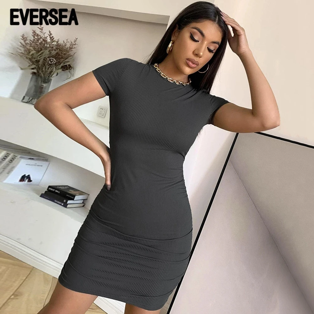 

Eversea Summer new style women's halter lace-up sexy knit short-sleeved dress solid color hip skirt