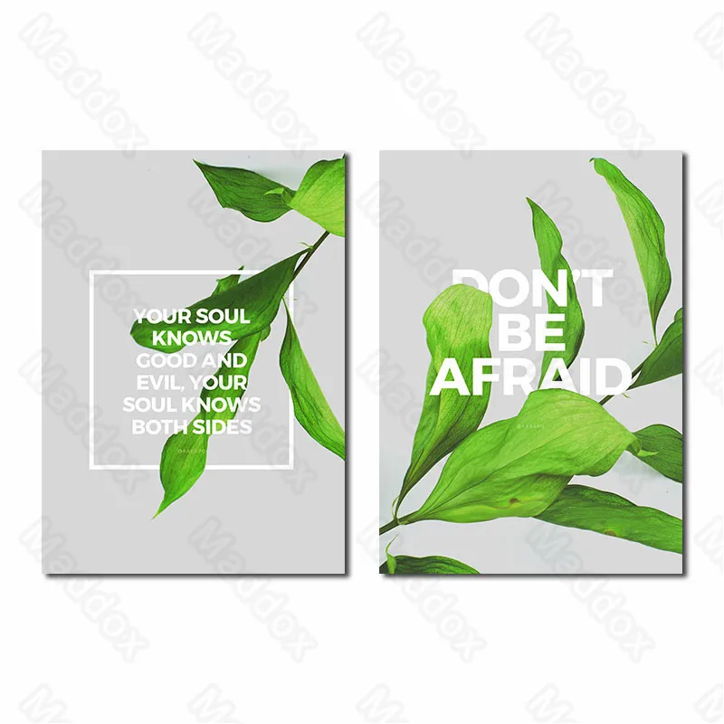 

Waterproof Ink Modern Green Big Leaf English Sentence Personality Stylish Hanging Painting Living Room Decoration Painting