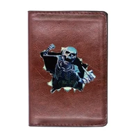 vintage punk style skeleton printing passport cover classic leather men women id credit card travel holder wallet