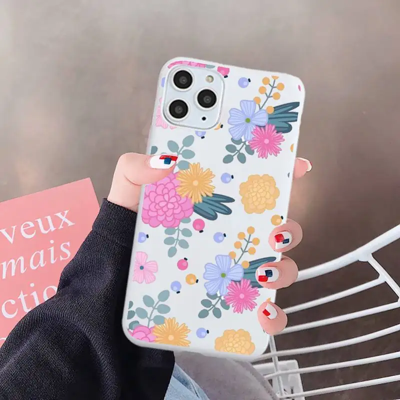

fashion flower beautiful Phone Case White Candy Color for iPhone 6 7 8 11 12 s mini pro X XS XR MAX Plus