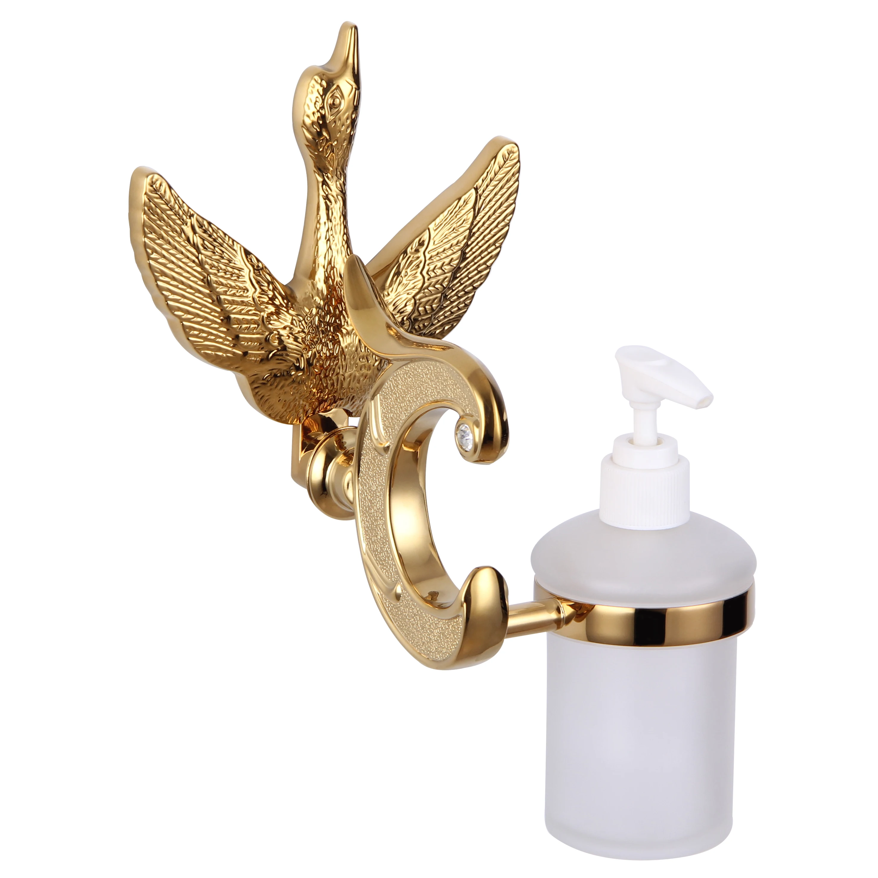 

Gold Swan with Crystal Soap Dispenser Wall Mounted Solid Brass Luxury Liquid Soap Dispenser Holder with Glass Bottle 200ml Ats89