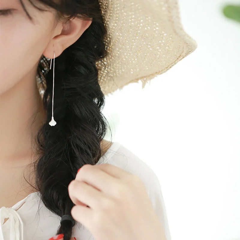 Гинко лист длинные кисти линия Jhumka проходческие серебряного цвета медные серьги для женщин модные трендовые корейские украшения подарок.