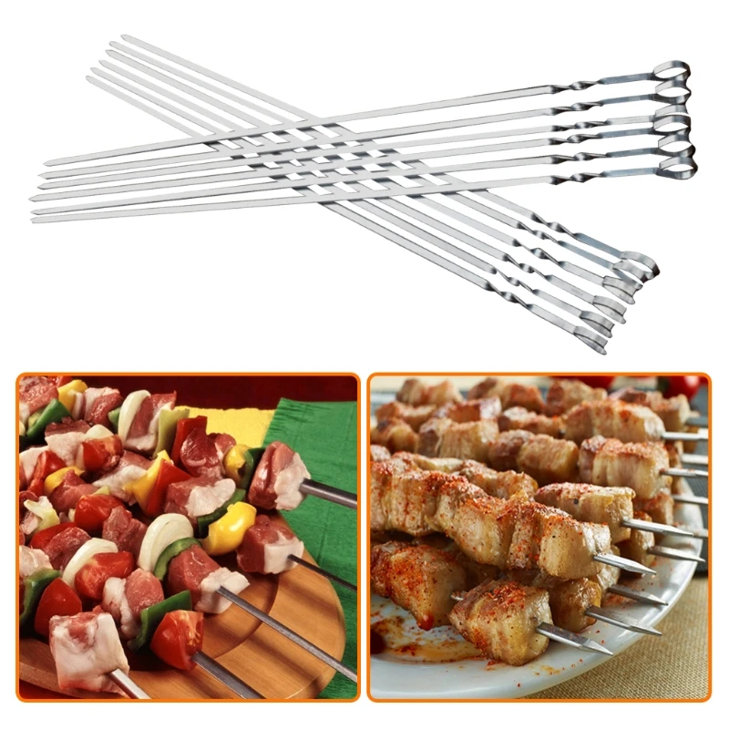 

12pcs BBQ Barbecue Skewers Stainless Steel Grill Needles Kabob Sticks with Bag