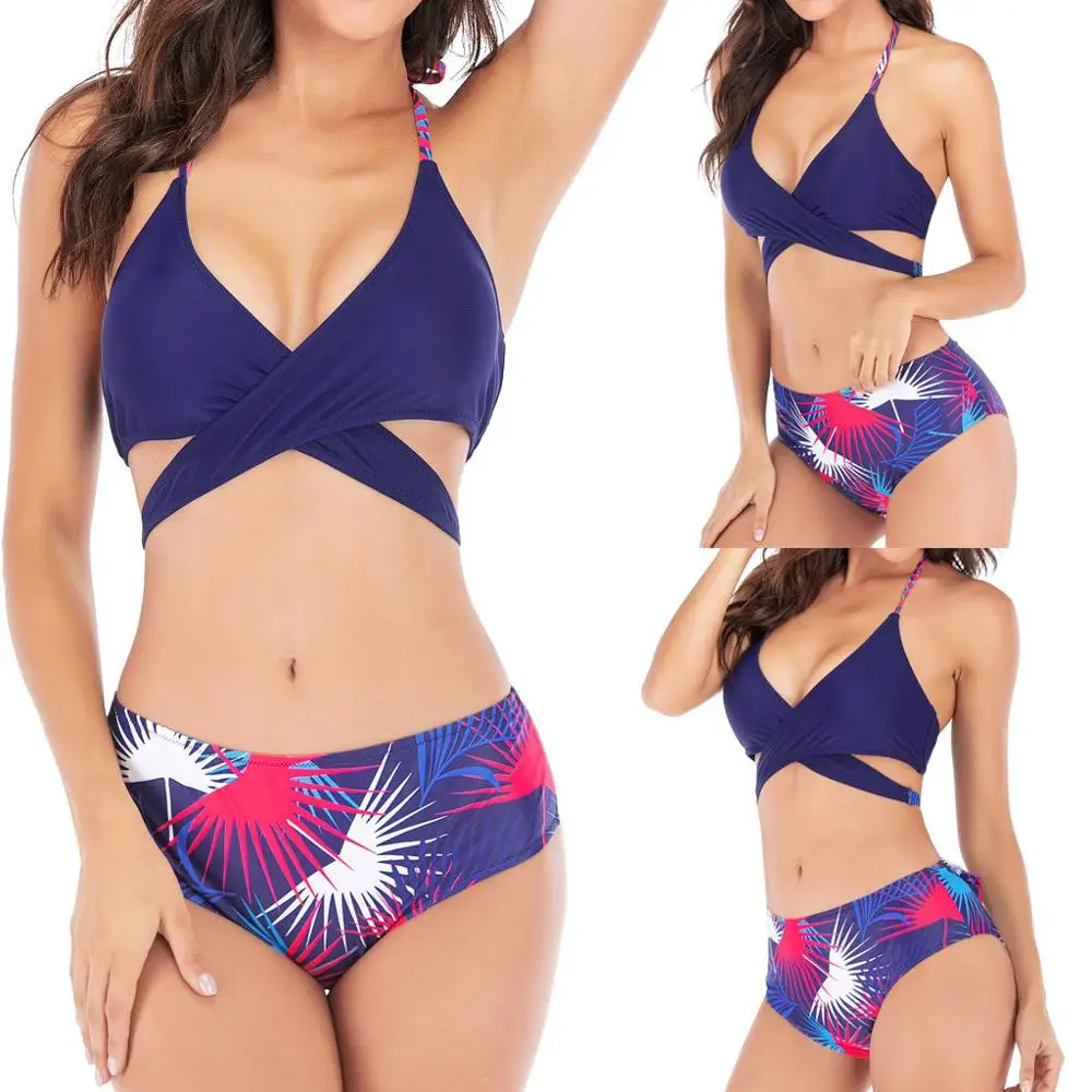 Женский купальный костюм с чашками пуш ап и цветочным принтом|Купальники| |