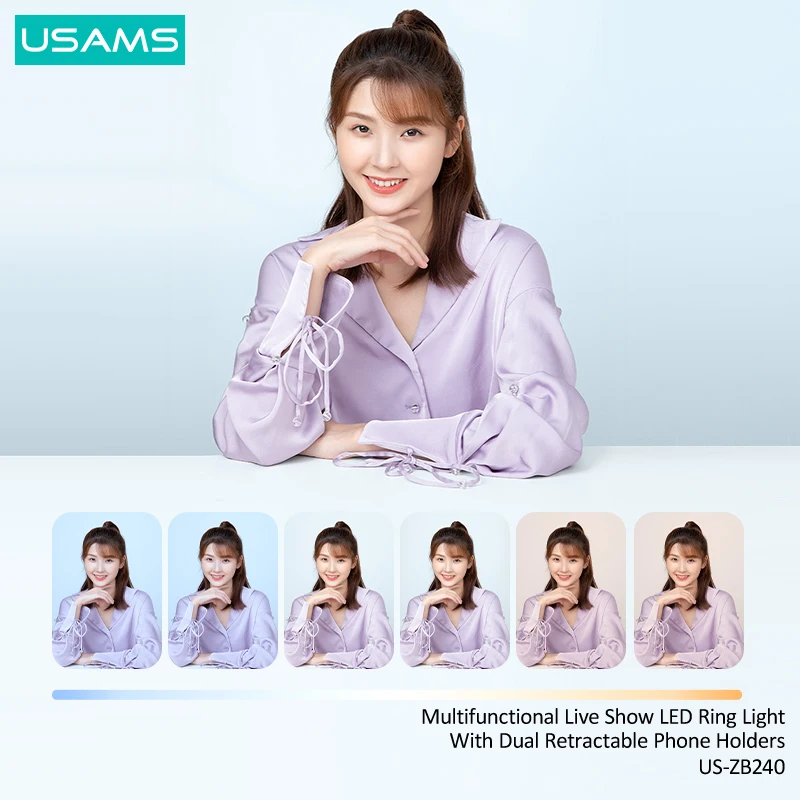USAMS Portable Phone Holder Wireless Live Broadcast Stand Dimmable LED Video Fill Light With Remote Control For iPhone Android | Мобильные