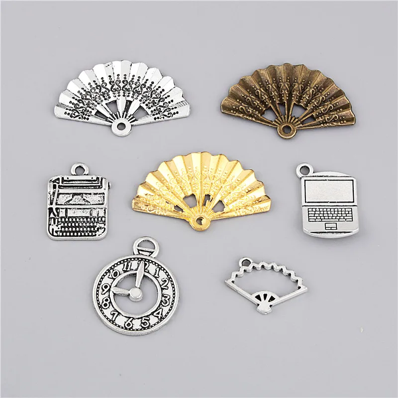14 шт. микс цветов металлический сплав Вентилятор машинки маленькие часы Шарм