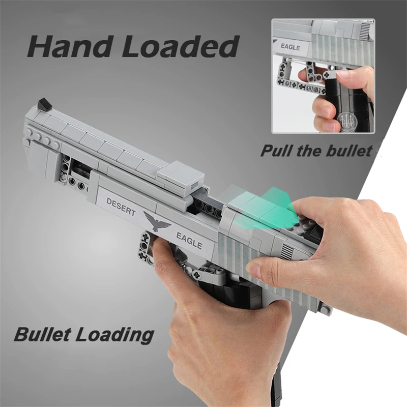 Technical Series Gun Handgun Pistol Can Fire Bullets Set Desert Eagle Assembly DIY Model Building Blocks Toys For Kids Boys Gift | Игрушки и