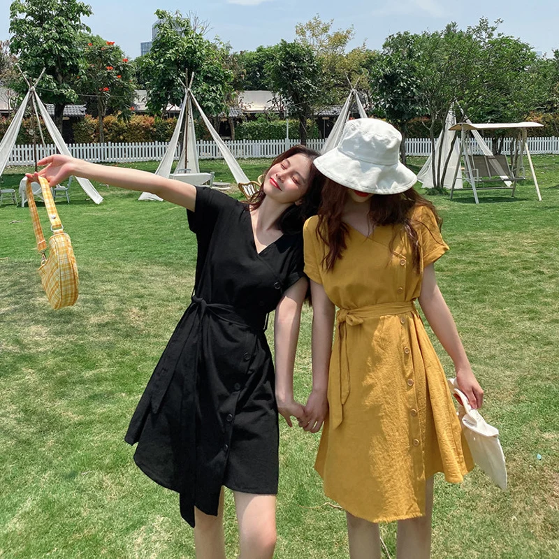 Новинка лета 2020 Черное женское платье с поддержкой живота для французских