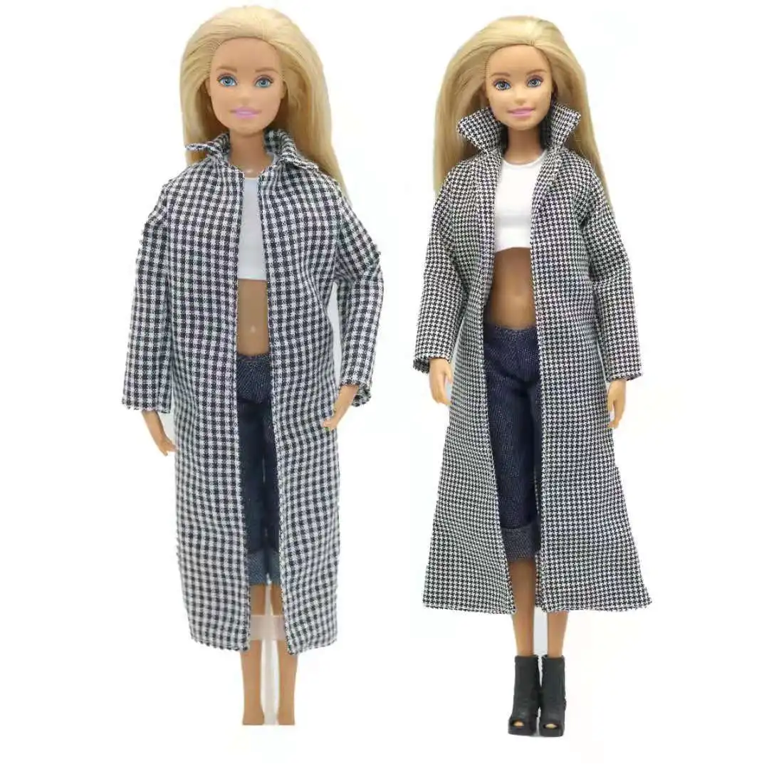 

1:6 Plaid Houndstooth Parka Winter Coat Jacket for Barbie Doll Clothes Outfits Dress 1/6 BJD Dolls Accessories Kids DIY Toy Gift
